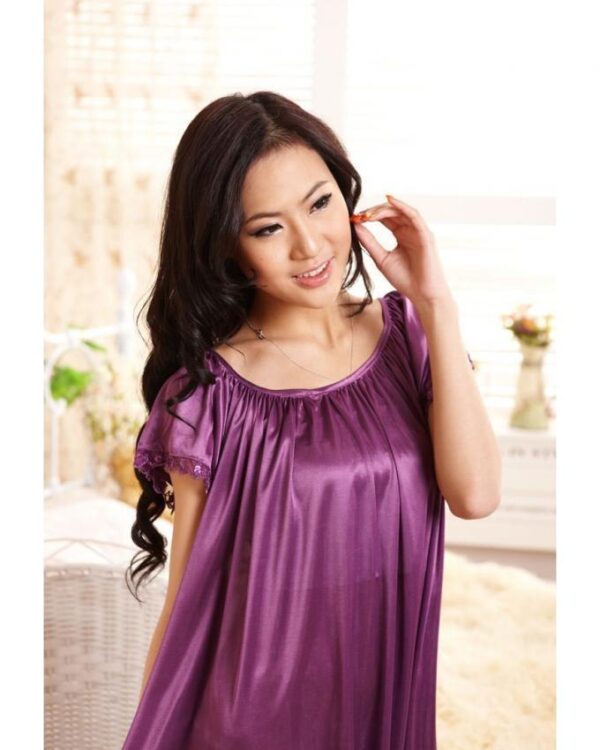 Summer Short Sleeve Sleepwear Viscose Lace Long Nightgown - Image 4