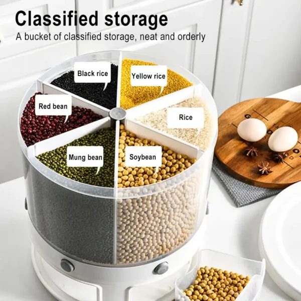 10 Kg 6-In-1 Kitchen Food Container Organizer With 360 Degree Rotatable Design - Image 4