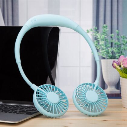 Hand Free Sports Dual Fan Portable Neck Band Hanging USB Battery Rechargeable Mini Cooler Fan