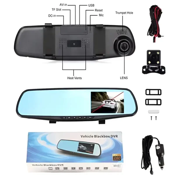 Full HD 1080P Dual Mirror Camera With 4.5″ TFT LCD Crystal-Clear Recording Vehicle Blackbox DVR - Image 2