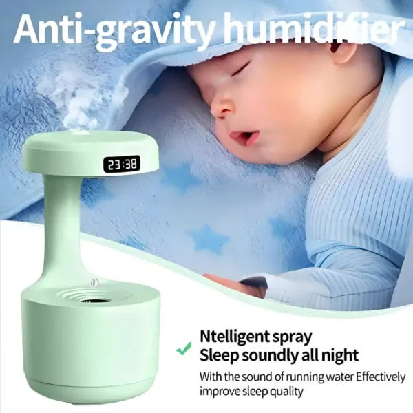 600ml Anti-Gravity Cool Mist Humidifier With Clock & Aroma Diffuser For Office And Bedroom - Image 4