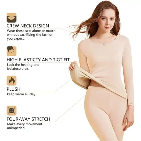 Women?s Stretchable Thermal Crew Neck Fleece Underwear Set - Image 3