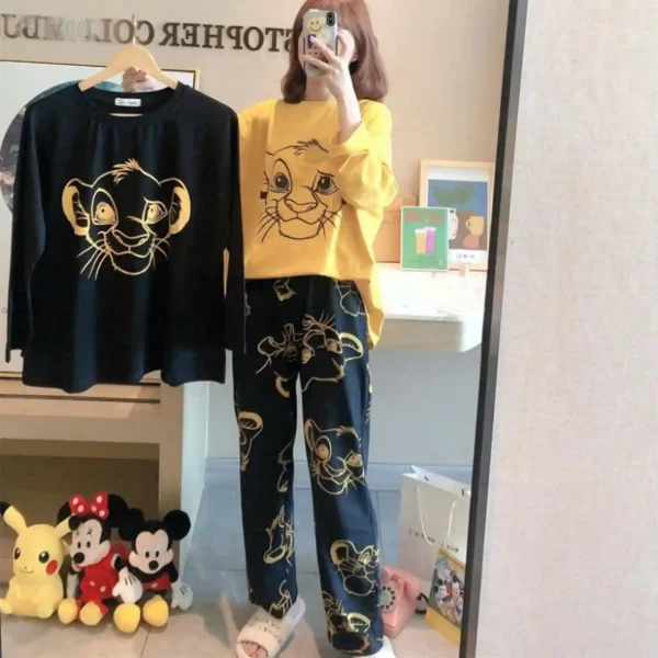 Cute Casual Cotton Lion Cub Pirnted Night Suit Set Loungewear For Ladies - Image 3