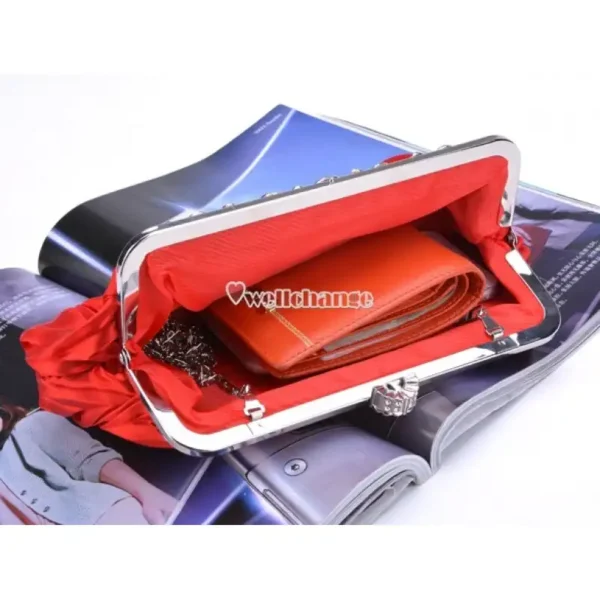 Fashionable and Vintage Ruched Satin Clutch Hand Bag with Silver Floral Clasp - Image 3