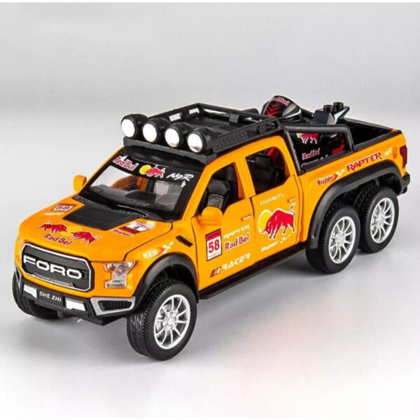 Red Bull Diecast Ford Raptor F150 6×6 Pickup Metal Model Pull Back With Light & Sound Car