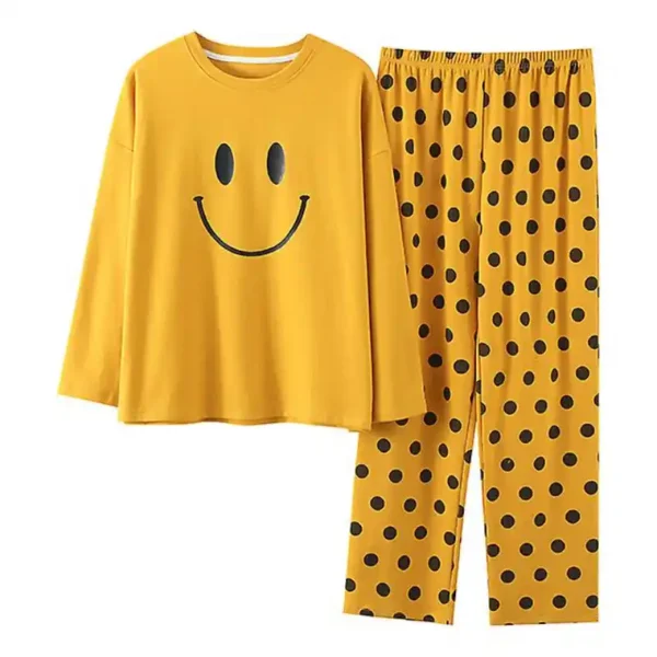 Smiley Face Printed Cotton Night Suit Set Casual Loungewear For Ladies - Image 3