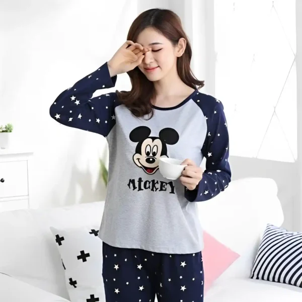 Cotton Night Suit Set Mickey Mouse Printed Casual Loungewear For Ladies - Image 4