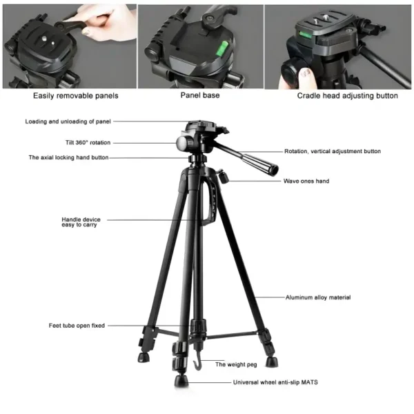 T-3520 Multi-Functional Professional Portable Tripod Stand For Mobile Phones, DSLR Cameras And Video Camcorders - Image 4