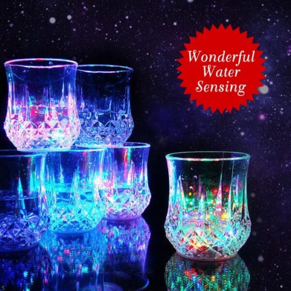 LED Flashing Glowing Water Liquid Activated Light Up Glass Cup Mug Luminous Party Drink Cup