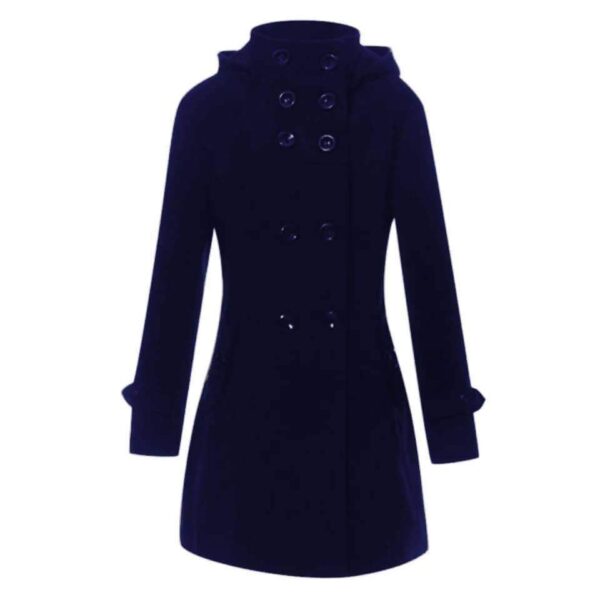 Women's Hooded Double Breasted Trench Wool Coat Long Winter Jackets Outerwear - Image 3