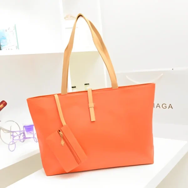 Stylish Solid Color Faux Leather Bag with Zipper Closure - Image 3