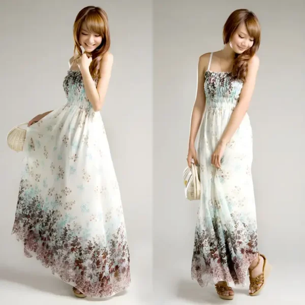 Women's Exotic Long Chiffon Floral Summer Elegant Loose Dress - Image 2