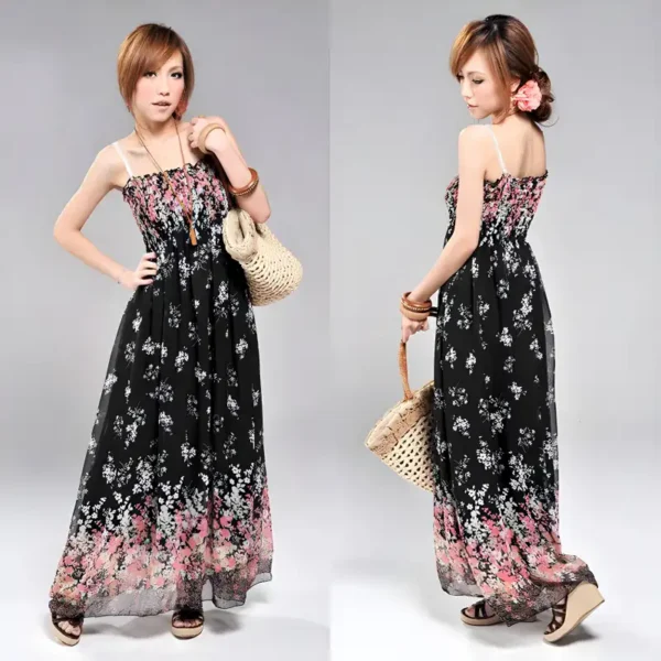 Women's Exotic Long Chiffon Floral Summer Elegant Loose Dress - Image 3