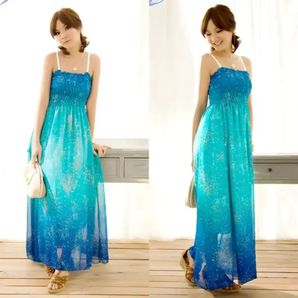 Women's Exotic Long Chiffon Floral Summer Elegant Loose Dress - Image 5