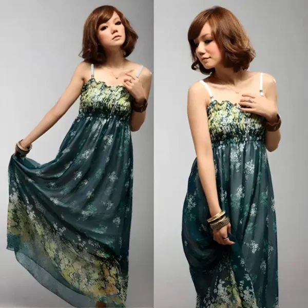 Women's Exotic Long Chiffon Floral Summer Elegant Loose Dress - Image 4