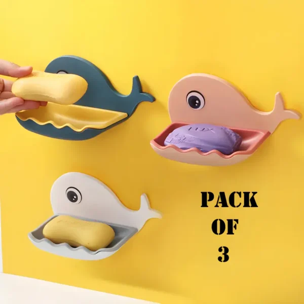 Pack Of 3 Fish-Shaped Double-Layer Adhesive Waterproof Soap Bar Holder Stand Rack For Bathroom, Shower, And Kitchen Walls - Image 3