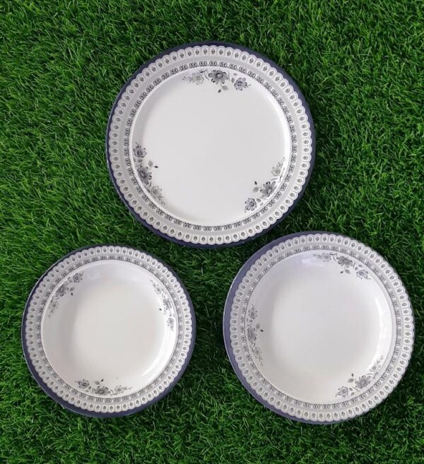 Set Of Three Printed Dinner Plates Double Glazed Melamine Small Medium Large Size