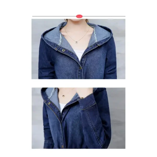 Trendy Winter Elegance Long Full Sleeves Denim Coat With Hood For Ladies - Image 6