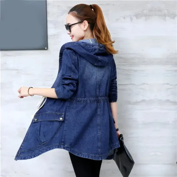 Trendy Winter Elegance Long Full Sleeves Denim Coat With Hood For Ladies - Image 3