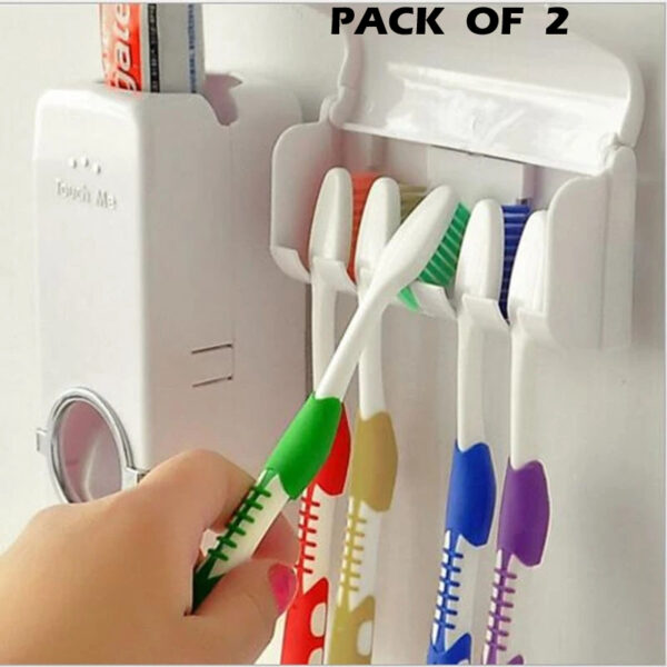 Pack of 2 Fashion Automatic Toothpaste Dispenser Holder Bathroom Wall Mount Rack Bath