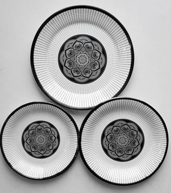 Set Of Three Printed Dinner Plates Double Glazed Melamine Small Medium-Large Size