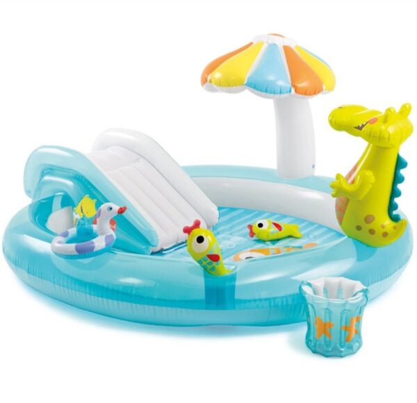 2.03m X 1.73m X 89cm Children’s Paddling Pool With Slide Crocodile Inflatable Swimming Pool