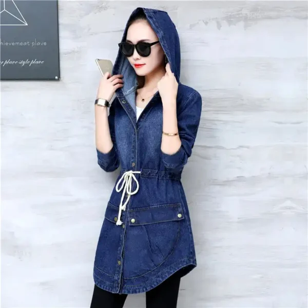 Trendy Winter Elegance Long Full Sleeves Denim Coat With Hood For Ladies - Image 5