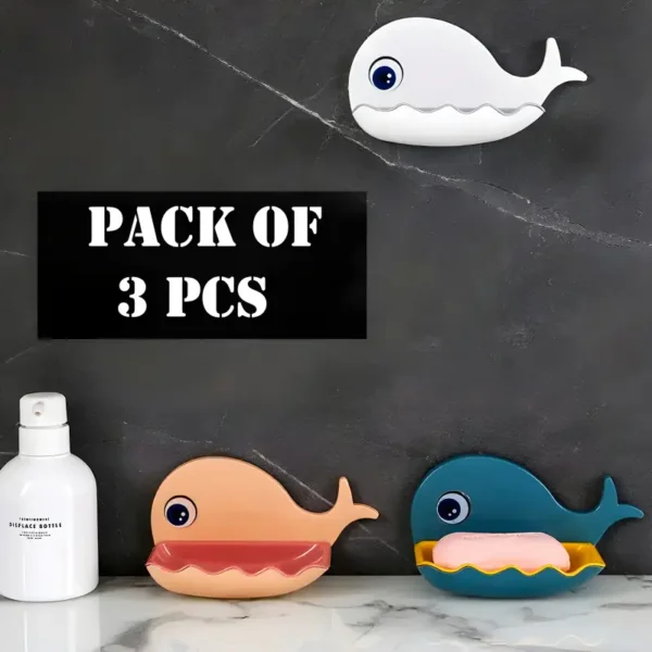 Pack Of 3 Fish-Shaped Double-Layer Adhesive Waterproof Soap Bar Holder Stand Rack For Bathroom, Shower, And Kitchen Walls